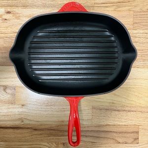 Le Creuset 12" Enamel Cast Iron Oval Skillet Grill Pan Red Cerise 🍒